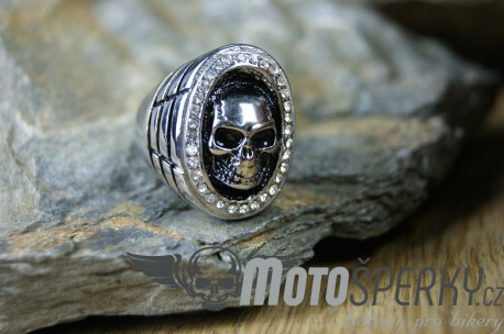 PRSTEN Z CHIRURGICKÉ OCELI SKULL WHITE ZIRCON