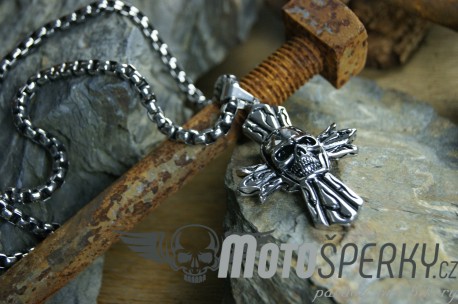 PŘÍVĚSEK Z CHIRURGICKÉ OCELI CROSS SKULL