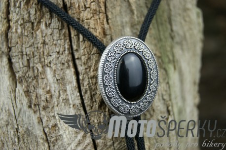 BOLO TIE BLACK AGATE STONE