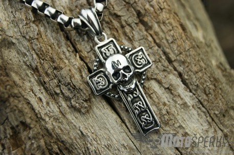 PŘÍVĚSEK Z CHIRURGICKÉ OCELI CROSS SKULL  I.